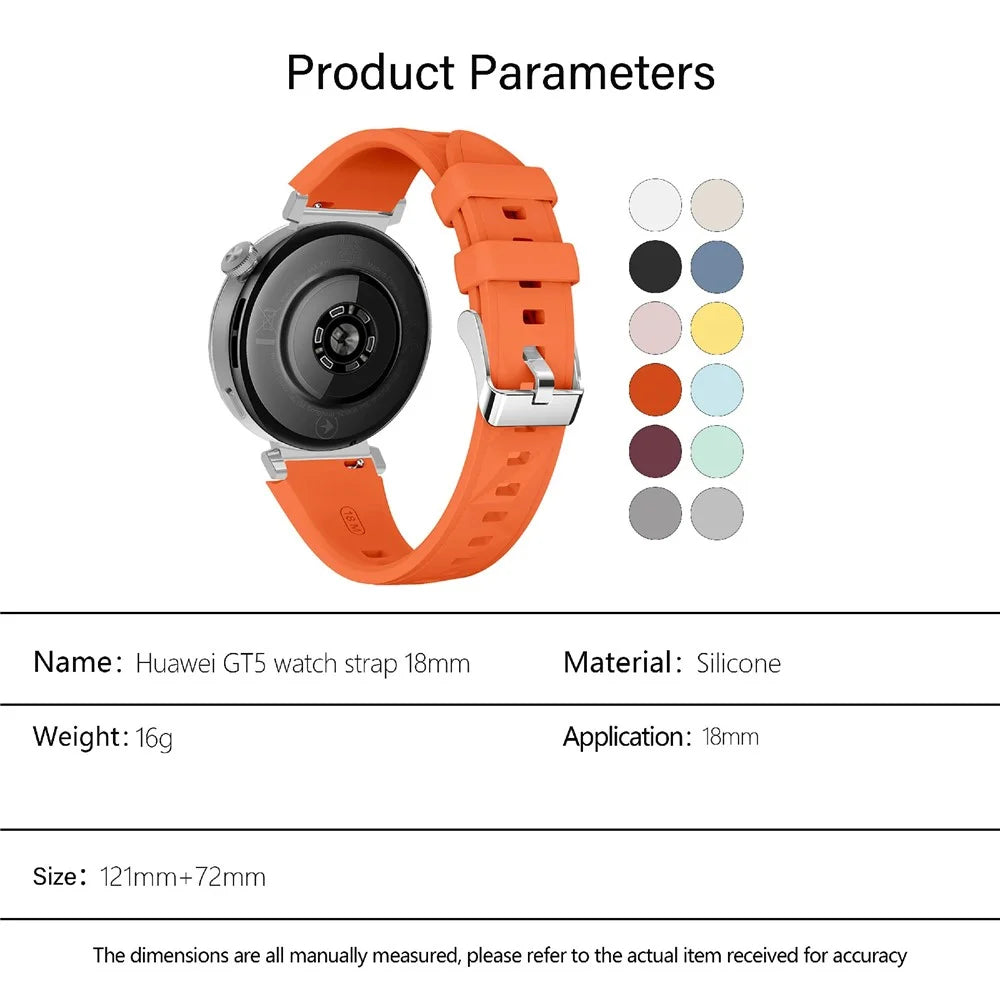 KALEBOL 18mm Watch Band For Huawei Watch GT 5 41mm / Watch GT 4 41mm / Garmin Venu 3S Sport Replacement Silicone Strap - Orange - 5