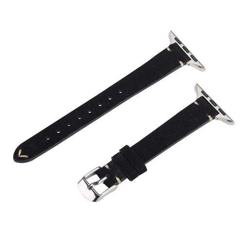 Watch Band for Apple Watch Series 11 10 42mm / 9 8 7 41mm / SE3 SE2 SE 6 5 4 40mm / 3 2 1 38mm Genuine Cow Leather Simple Matte Strap - Black - 1