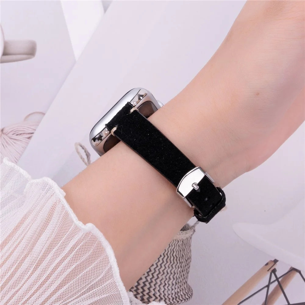 Watch Band for Apple Watch Series 11 10 42mm / 9 8 7 41mm / SE3 SE2 SE 6 5 4 40mm / 3 2 1 38mm Genuine Cow Leather Simple Matte Strap - Black - 3
