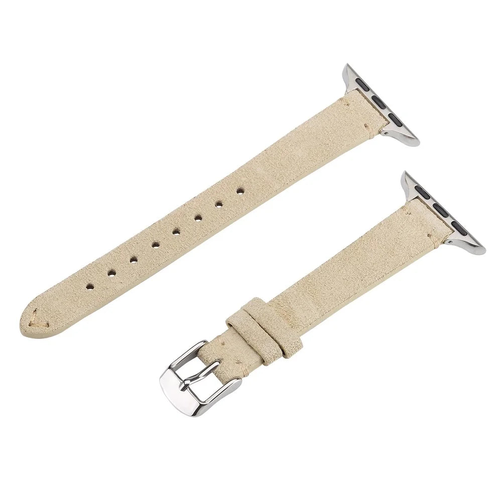 Watch Band for Apple Watch Ultra 3 2 1 49mm / Series 11 10 46mm / 9 8 7 45mm / SE3 SE2 SE 6 5 4 44mm / 3 2 1 42mm Genuine Cow Leather Simple Matte Strap - Khaki - 1