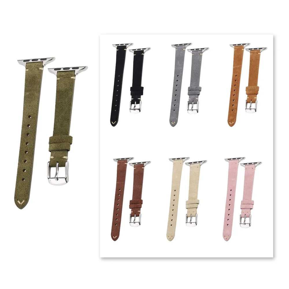 Watch Band for Apple Watch Ultra 3 2 1 49mm / Series 11 10 46mm / 9 8 7 45mm / SE3 SE2 SE 6 5 4 44mm / 3 2 1 42mm Genuine Cow Leather Simple Matte Strap - Khaki - 4