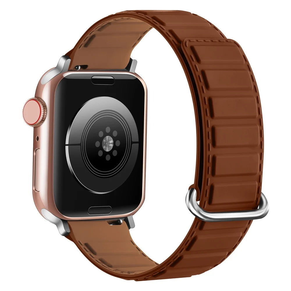 Silicone Strap for Apple Watch Series 11 10 42mm / 9 8 7 41mm / SE3 SE2 SE 6 5 4 40mm / 3 2 1 38mm Magnetic Reverse Buckle Watch Band - Brown - 1