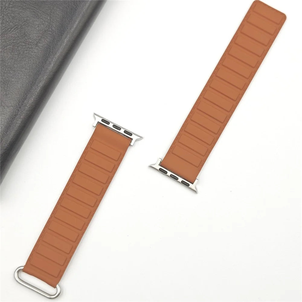 Silicone Strap for Apple Watch Series 11 10 42mm / 9 8 7 41mm / SE3 SE2 SE 6 5 4 40mm / 3 2 1 38mm Magnetic Reverse Buckle Watch Band - Brown - 4