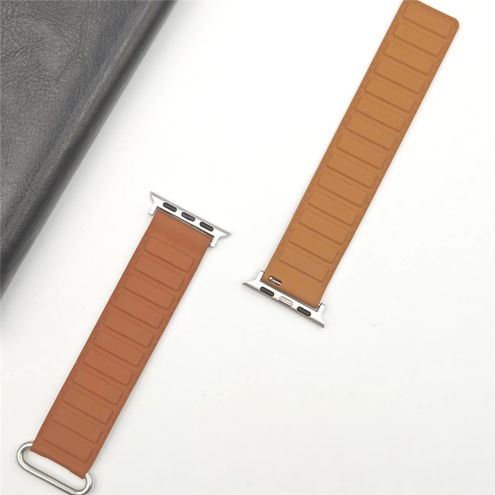 Silicone Strap for Apple Watch Series 11 10 42mm / 9 8 7 41mm / SE3 SE2 SE 6 5 4 40mm / 3 2 1 38mm Magnetic Reverse Buckle Watch Band - Brown - 5