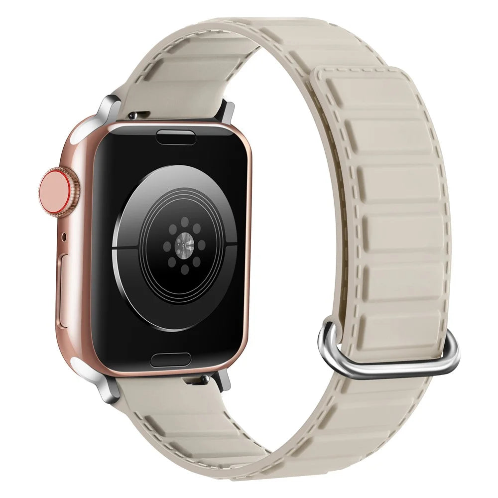 Silicone Strap for Apple Watch Ultra 3 2 1 49mm / Series 11 10 46mm / 9 8 7 45mm / SE3 SE2 SE 6 5 4 44mm / 3 2 1 42mm Magnetic Buckle Watch Band - Starlight - 1