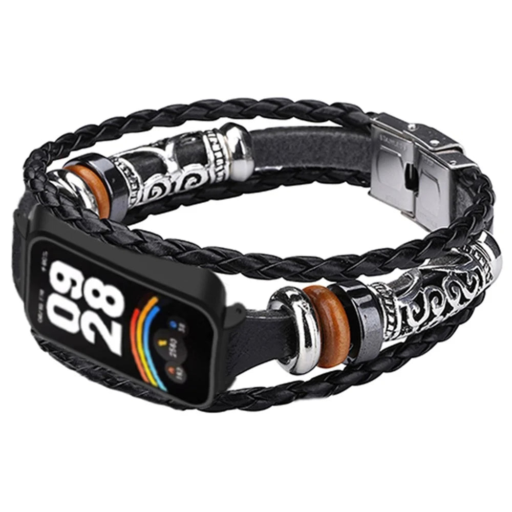 For Xiaomi Redmi Band 3  /  Smart Band 9 Active Beads Watch Strap Ethnic DIY Replacement Watch Band - Black - 1