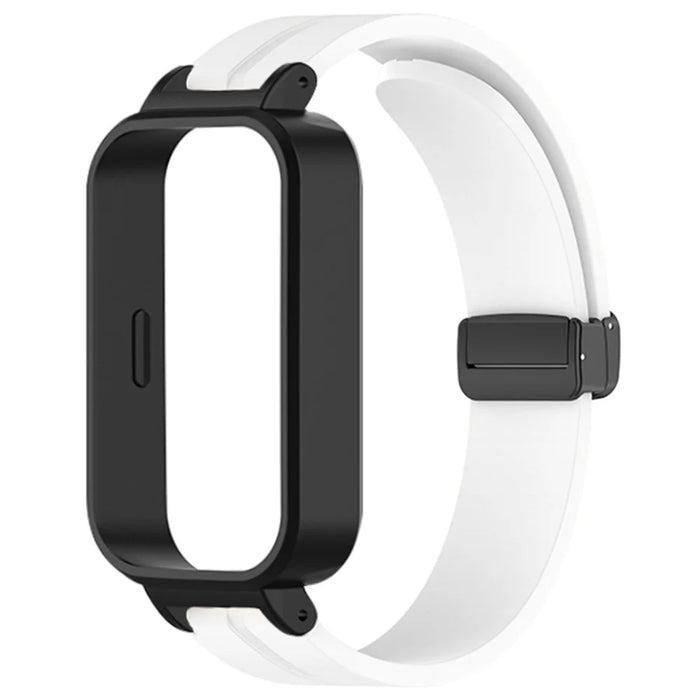 For Xiaomi Smart Band 9 Active  /  Redmi Band 3 Silicone Watch Band Magnetic Folding Buckle Wrist Strap - White - 1