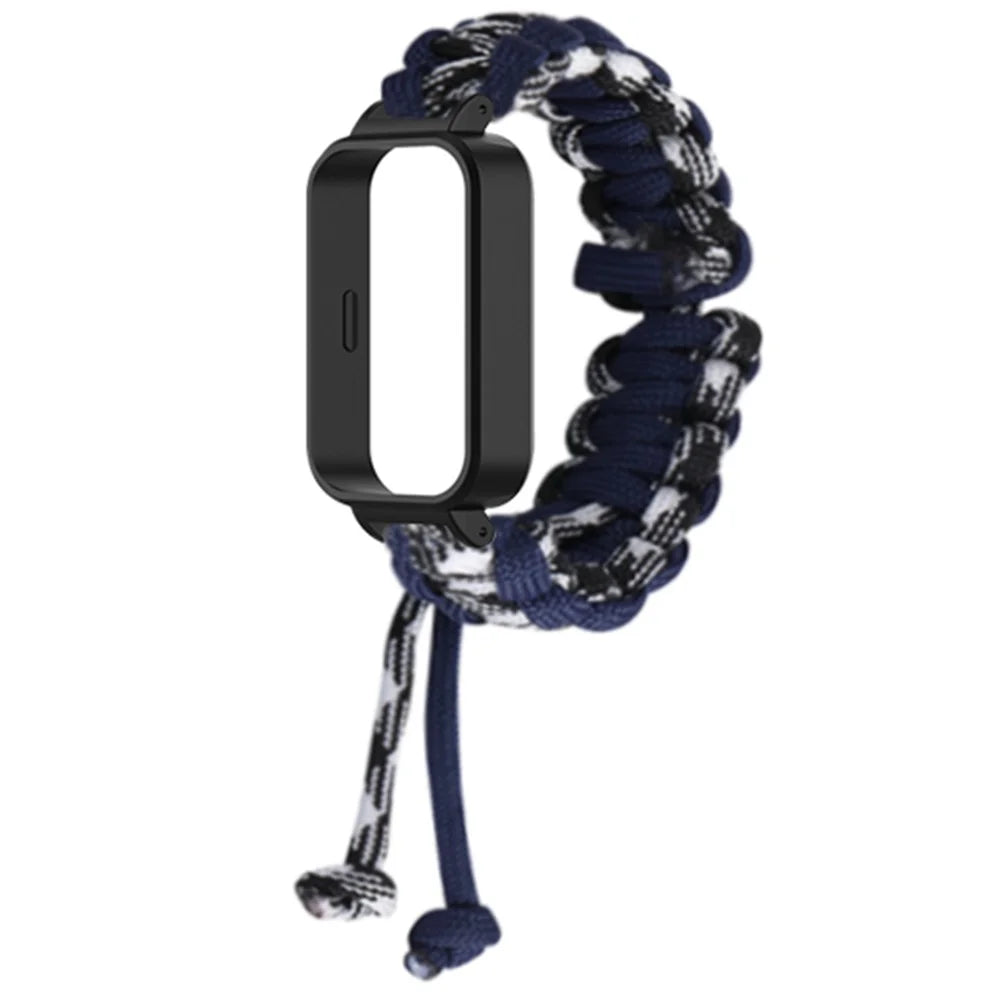 For Xiaomi Redmi Band 3 / Smart Band 9 Active Watch Band Adjustable Nylon Braided Strap with Watch Case - Navy Blue - 1