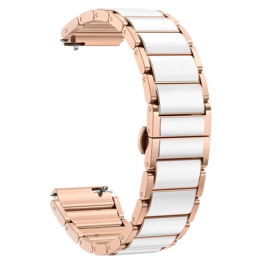 18mm Ceramic Metal Watch Band For Huawei Watch GT 5 Pro 42mm  /  GT 5 41mm  /  GT 4 41mm Quick Release Butterfly Clasp Strap - White  /  Rose Gold - 1