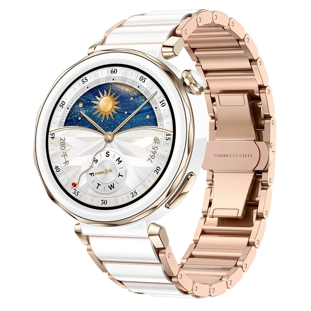 18mm Ceramic Metal Watch Band For Huawei Watch GT 5 Pro 42mm  /  GT 5 41mm  /  GT 4 41mm Quick Release Butterfly Clasp Strap - White  /  Rose Gold - 2