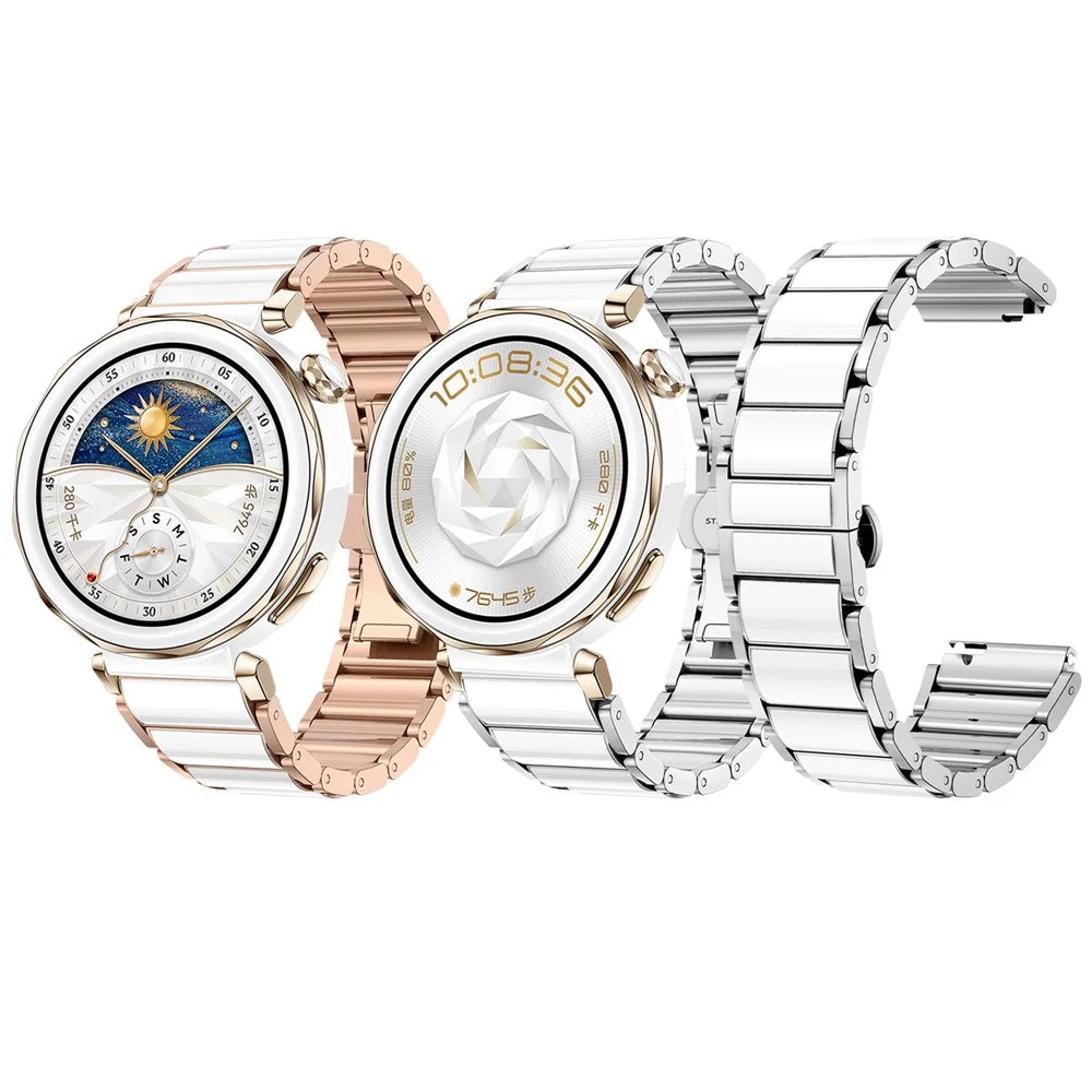 18mm Ceramic Metal Watch Band For Huawei Watch GT 5 Pro 42mm  /  GT 5 41mm  /  GT 4 41mm Quick Release Butterfly Clasp Strap - White  /  Rose Gold - 4