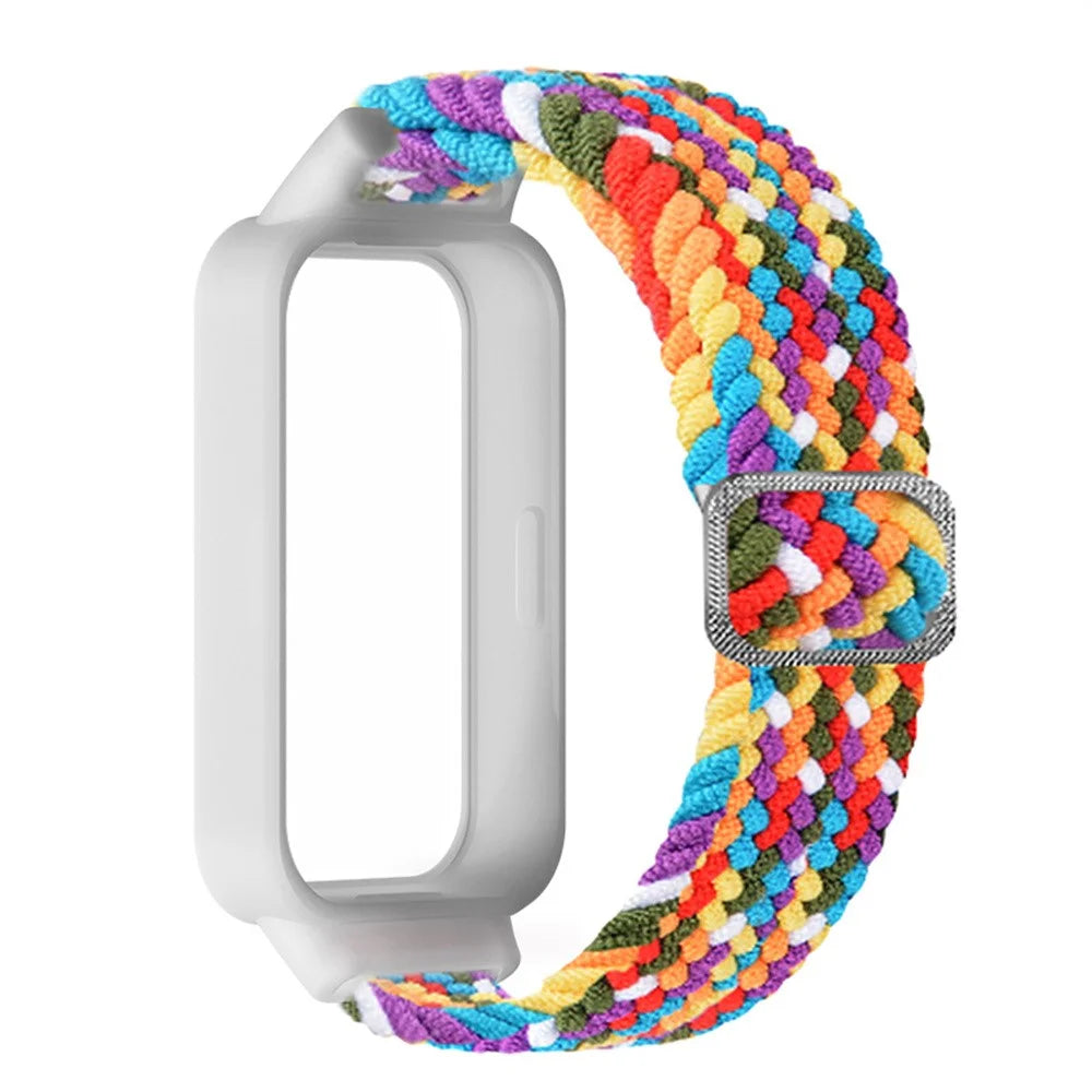 For Xiaomi Smart Band 9 Active / Redmi Band 3 Woven Nylon Strap Snap-On Case Watch Band - Rainbow - 1