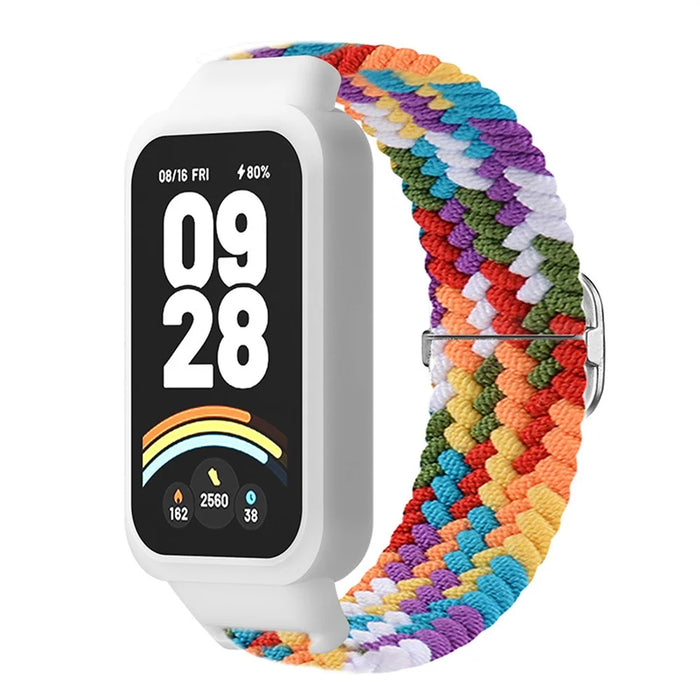 For Xiaomi Smart Band 9 Active / Redmi Band 3 Woven Nylon Strap Snap-On Case Watch Band - Rainbow - 2