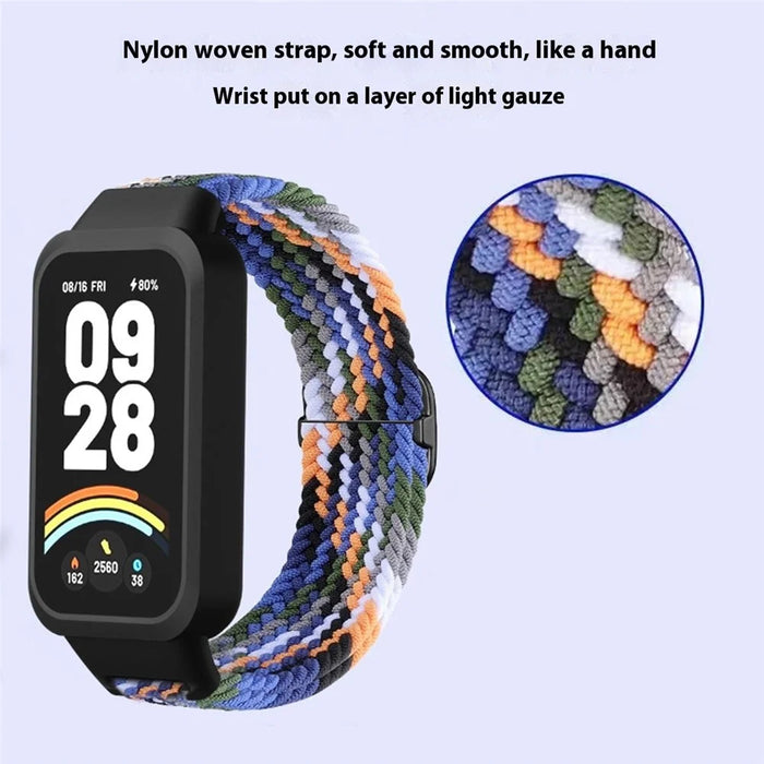 For Xiaomi Smart Band 9 Active / Redmi Band 3 Woven Nylon Strap Snap-On Case Watch Band - Rainbow - 3