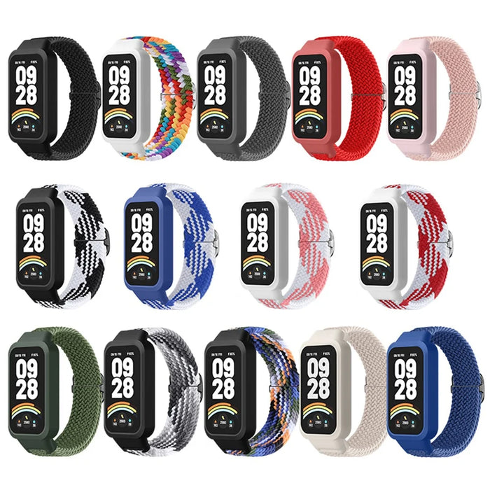 For Xiaomi Smart Band 9 Active / Redmi Band 3 Woven Nylon Strap Snap-On Case Watch Band - Rainbow - 6
