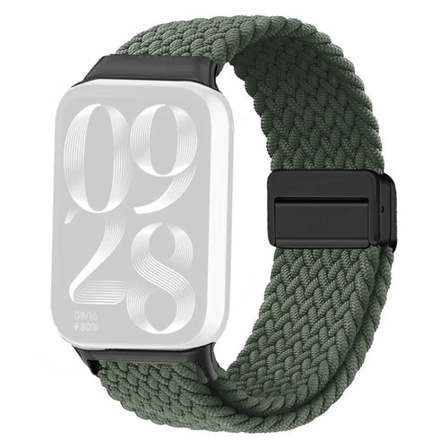 Watch Strap For Xiaomi Smart Band 10 Pro / 9 Pro / 8 Pro / Redmi Watch 6 / 5 / 4 Magnetic Stretchy Nylon Woven Band - Olive Green + Black Buckle - 1