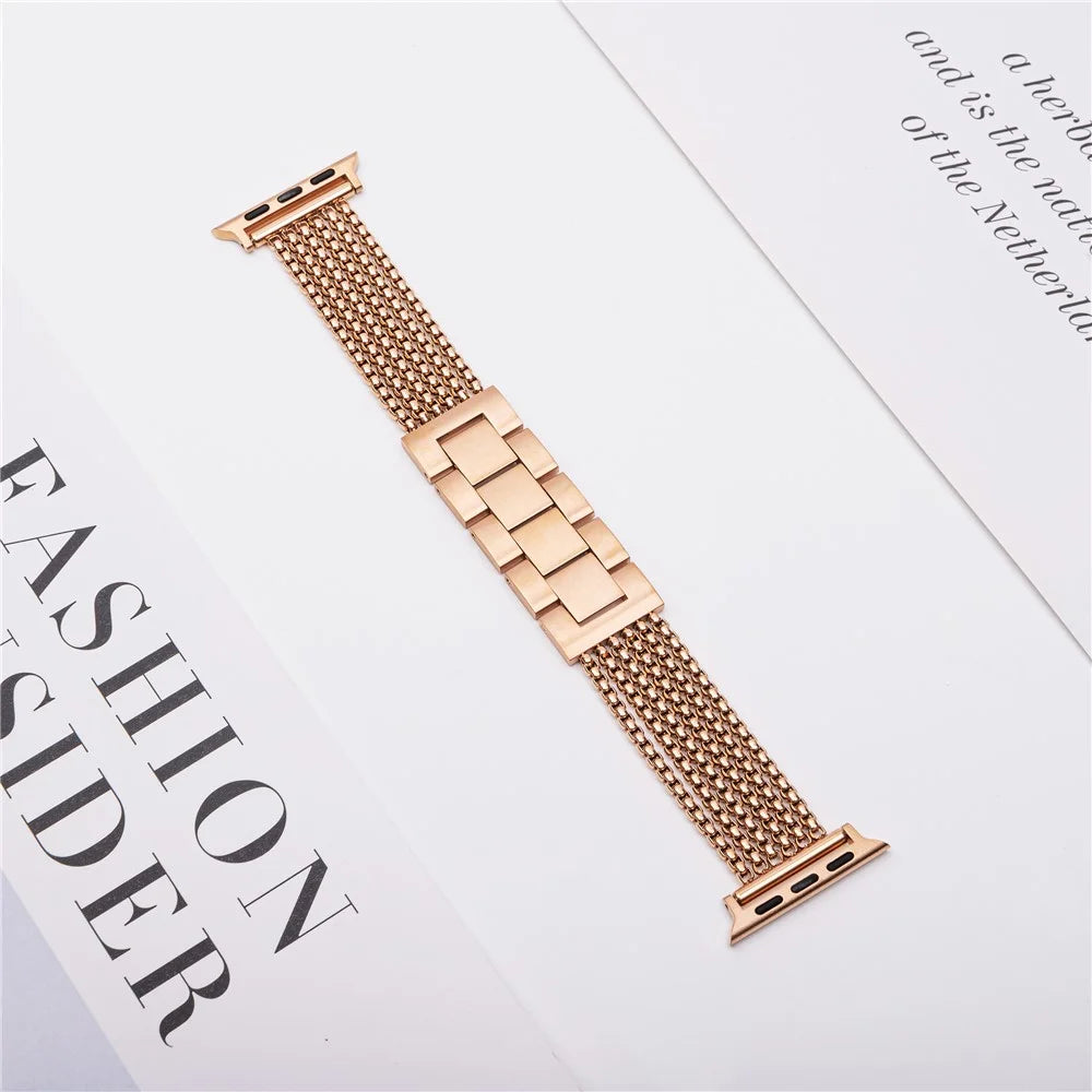 Metal Strap For Apple Watch Ultra 3 2 1 49mm / Series 11 10 46mm / 9 8 7 45mm / SE3 SE2 SE 6 5 4 44mm / 3 2 1 42mm , 6-Link Chain Stainless Steel Watch Band - Rose Gold - 2