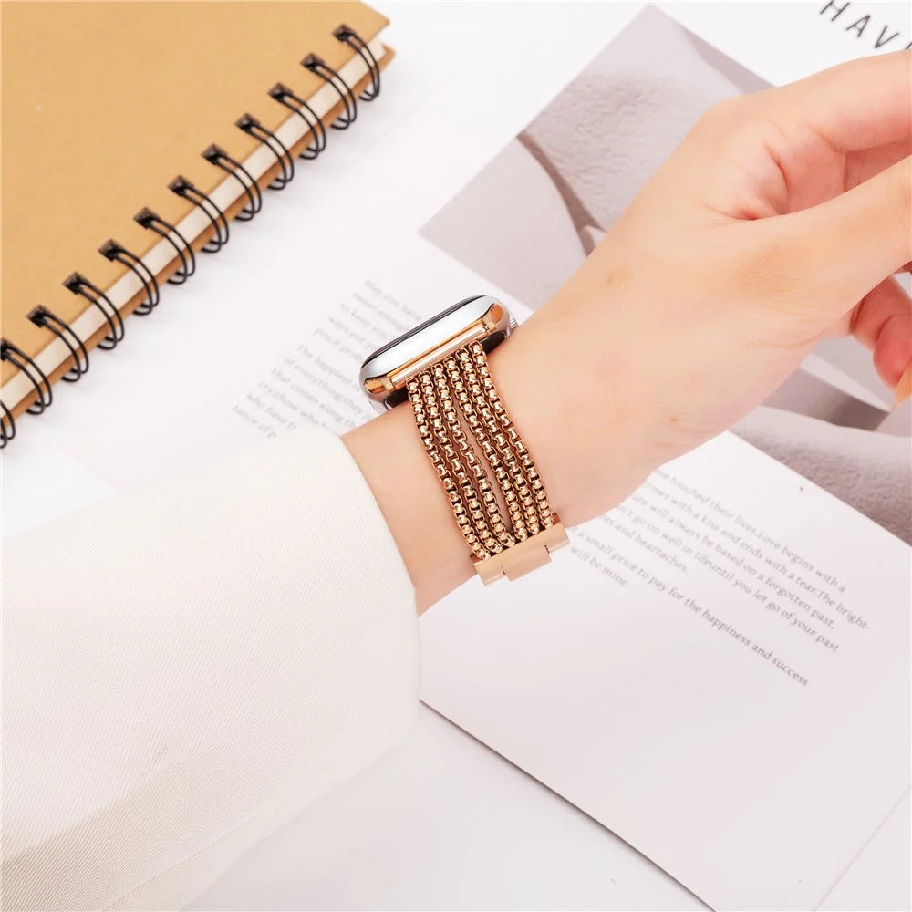 Metal Strap For Apple Watch Ultra 3 2 1 49mm / Series 11 10 46mm / 9 8 7 45mm / SE3 SE2 SE 6 5 4 44mm / 3 2 1 42mm , 6-Link Chain Stainless Steel Watch Band - Rose Gold - 3