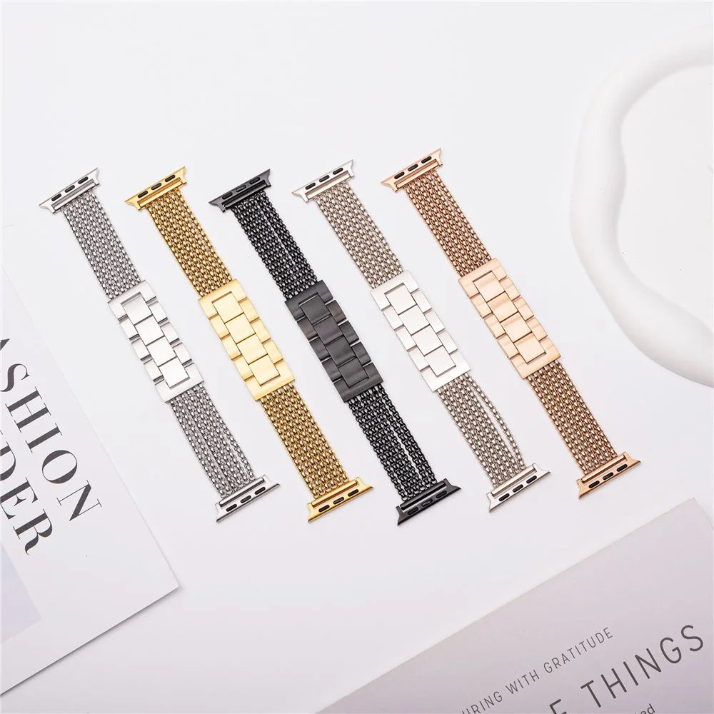 Metal Strap For Apple Watch Ultra 3 2 1 49mm / Series 11 10 46mm / 9 8 7 45mm / SE3 SE2 SE 6 5 4 44mm / 3 2 1 42mm , 6-Link Chain Stainless Steel Watch Band - Rose Gold - 4
