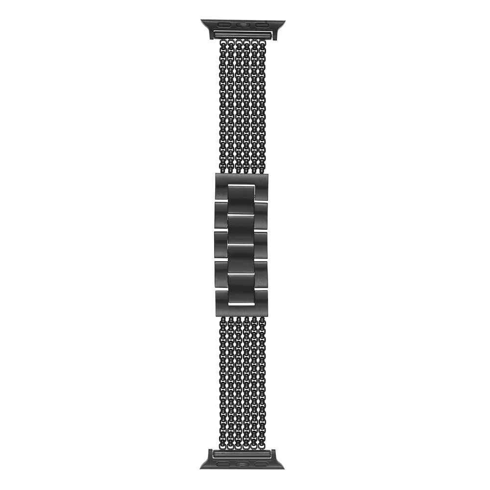Metal Strap For Apple Watch Series 11 10 42mm / 9 8 7 41mm / SE3 SE2 SE 6 5 4 40mm / 3 2 1 38mm 6-Link Chain Stainless Steel Watch Band - Black - 1