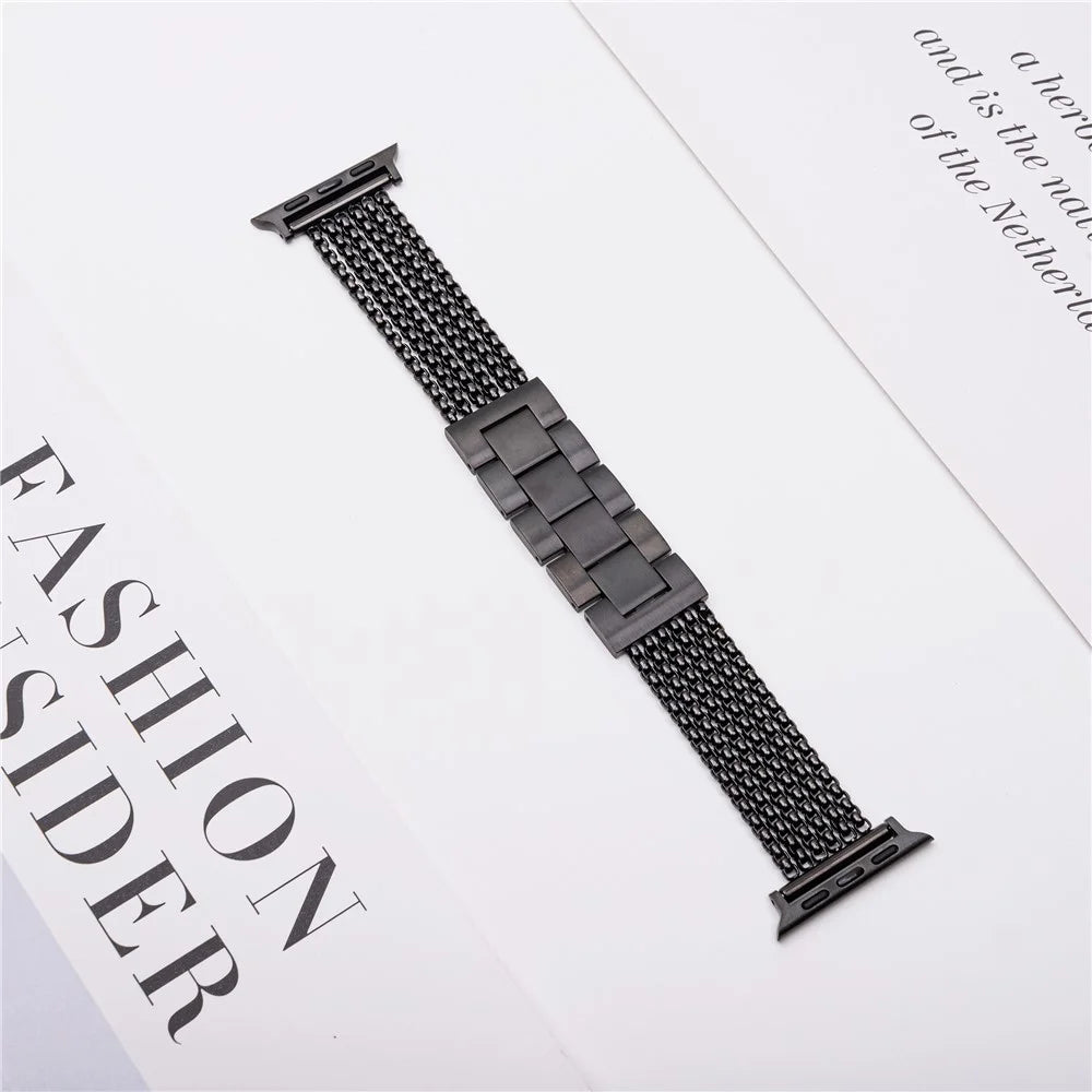 Metal Strap For Apple Watch Series 11 10 42mm / 9 8 7 41mm / SE3 SE2 SE 6 5 4 40mm / 3 2 1 38mm 6-Link Chain Stainless Steel Watch Band - Black - 2