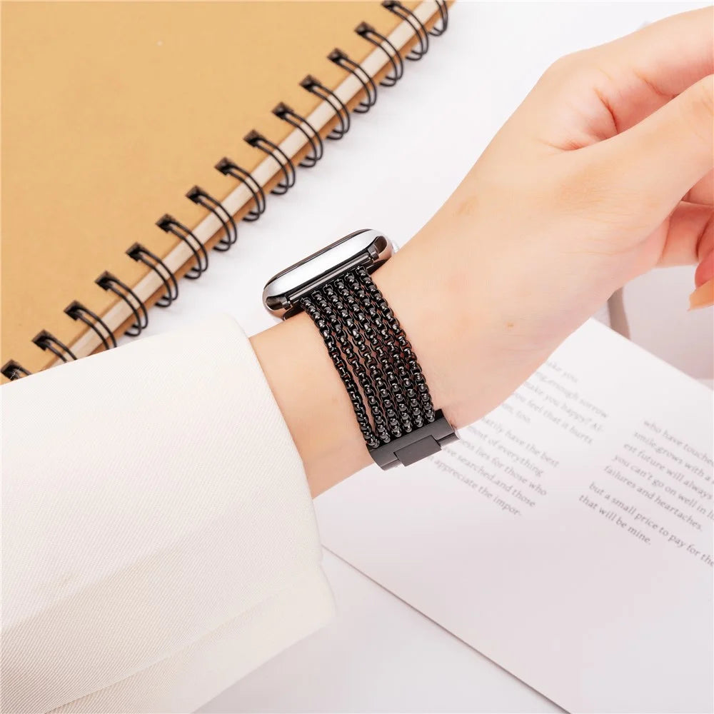 Metal Strap For Apple Watch Series 11 10 42mm / 9 8 7 41mm / SE3 SE2 SE 6 5 4 40mm / 3 2 1 38mm 6-Link Chain Stainless Steel Watch Band - Black - 3