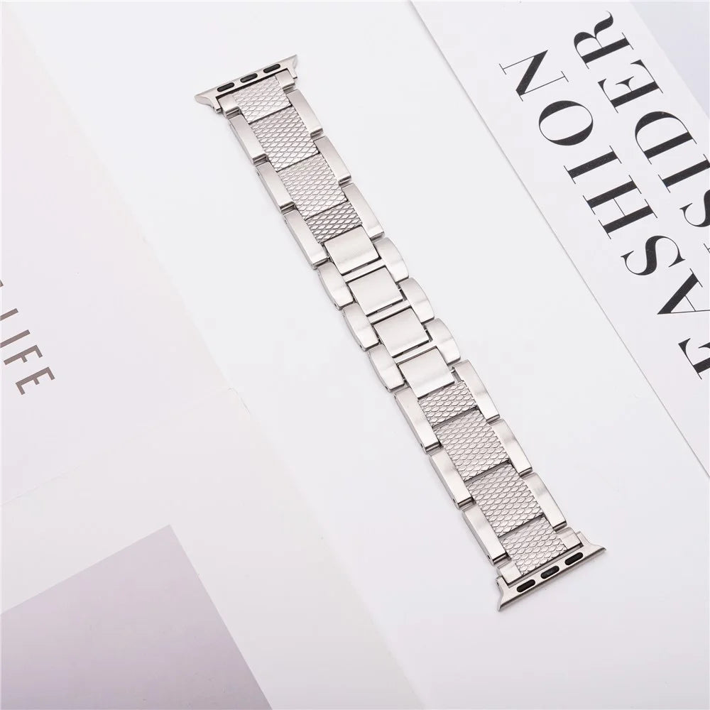 3-Bead Watch Strap for Apple Watch Ultra 3 2 1 49mm / Series 11 10 46mm / 9 8 7 45mm / SE3 SE2 SE 6 5 4 44mm / 3 2 1 42mm Stainless Steel Wrist Band - Silver - 3