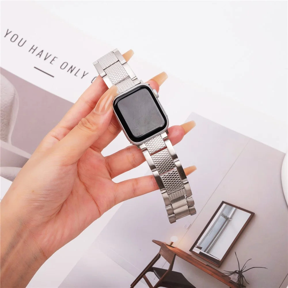 3-Bead Watch Strap for Apple Watch Ultra 3 2 1 49mm / Series 11 10 46mm / 9 8 7 45mm / SE3 SE2 SE 6 5 4 44mm / 3 2 1 42mm Stainless Steel Wrist Band - Silver - 4