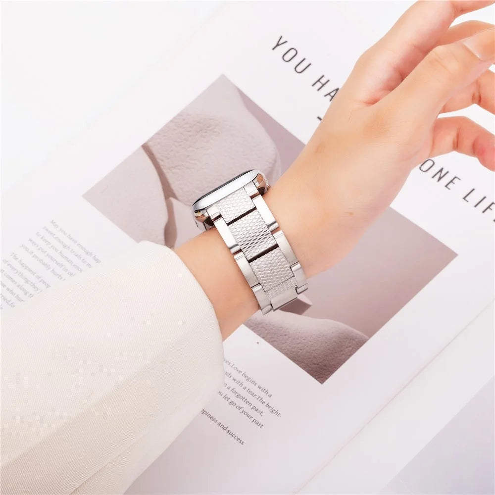 3-Bead Watch Strap for Apple Watch Ultra 3 2 1 49mm / Series 11 10 46mm / 9 8 7 45mm / SE3 SE2 SE 6 5 4 44mm / 3 2 1 42mm Stainless Steel Wrist Band - Silver - 5