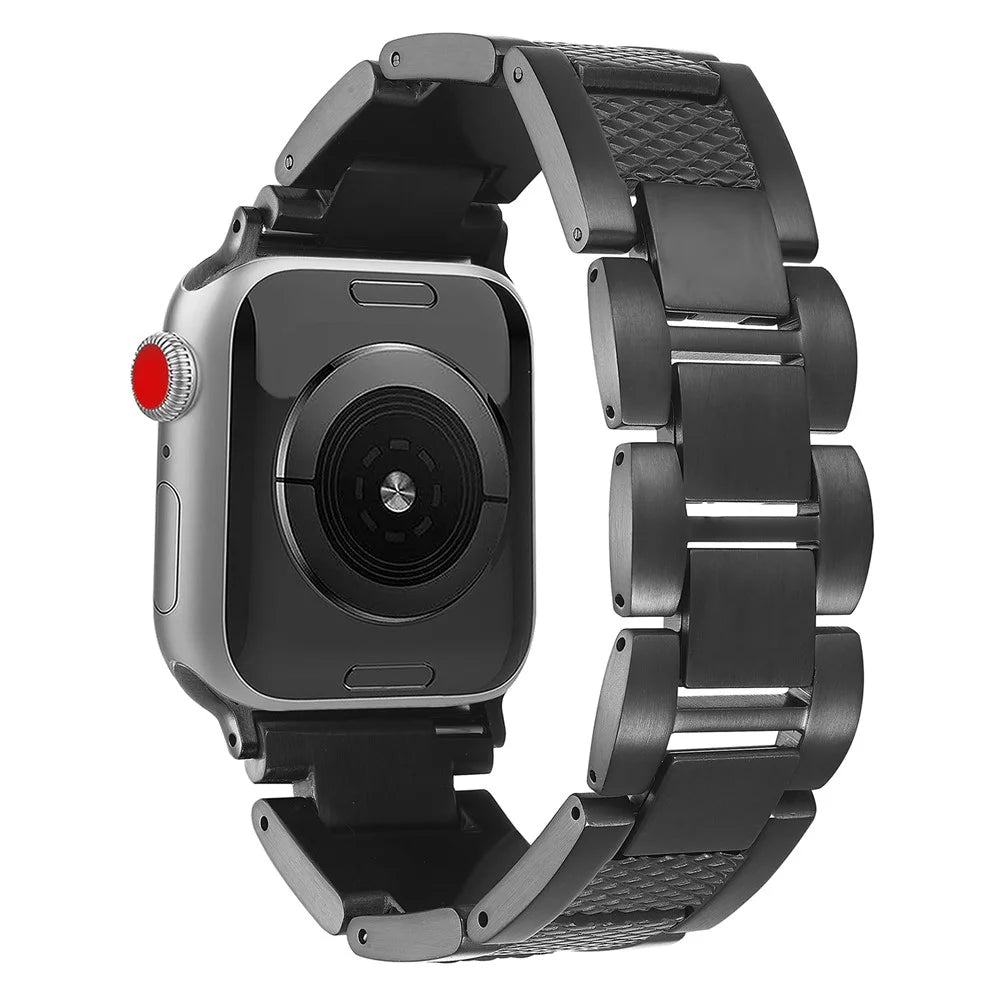 3-Bead Watch Strap for Apple Watch Series 11 10 42mm / 9 8 7 41mm / SE3 SE2 SE 6 5 4 40mm / 3 2 1 38mm Stainless Steel Wrist Band - Black - 1