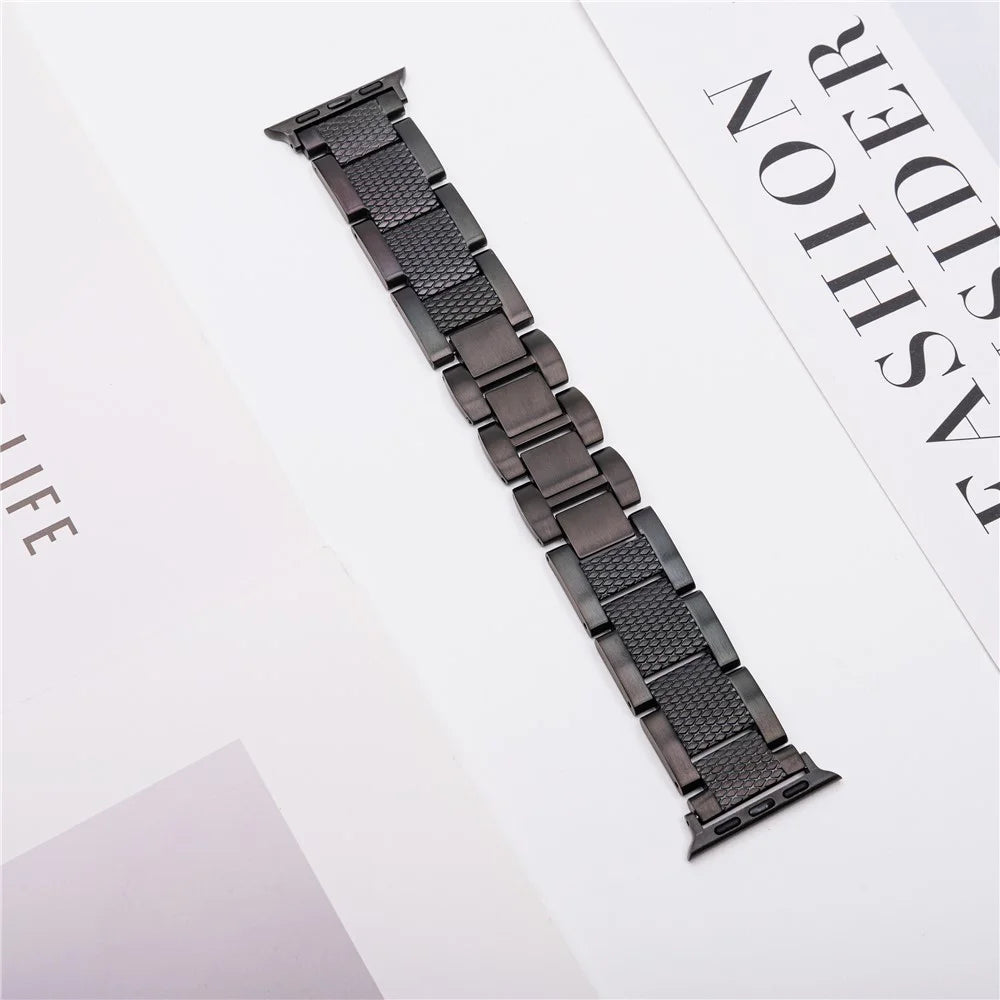 3-Bead Watch Strap for Apple Watch Series 11 10 42mm / 9 8 7 41mm / SE3 SE2 SE 6 5 4 40mm / 3 2 1 38mm Stainless Steel Wrist Band - Black - 3