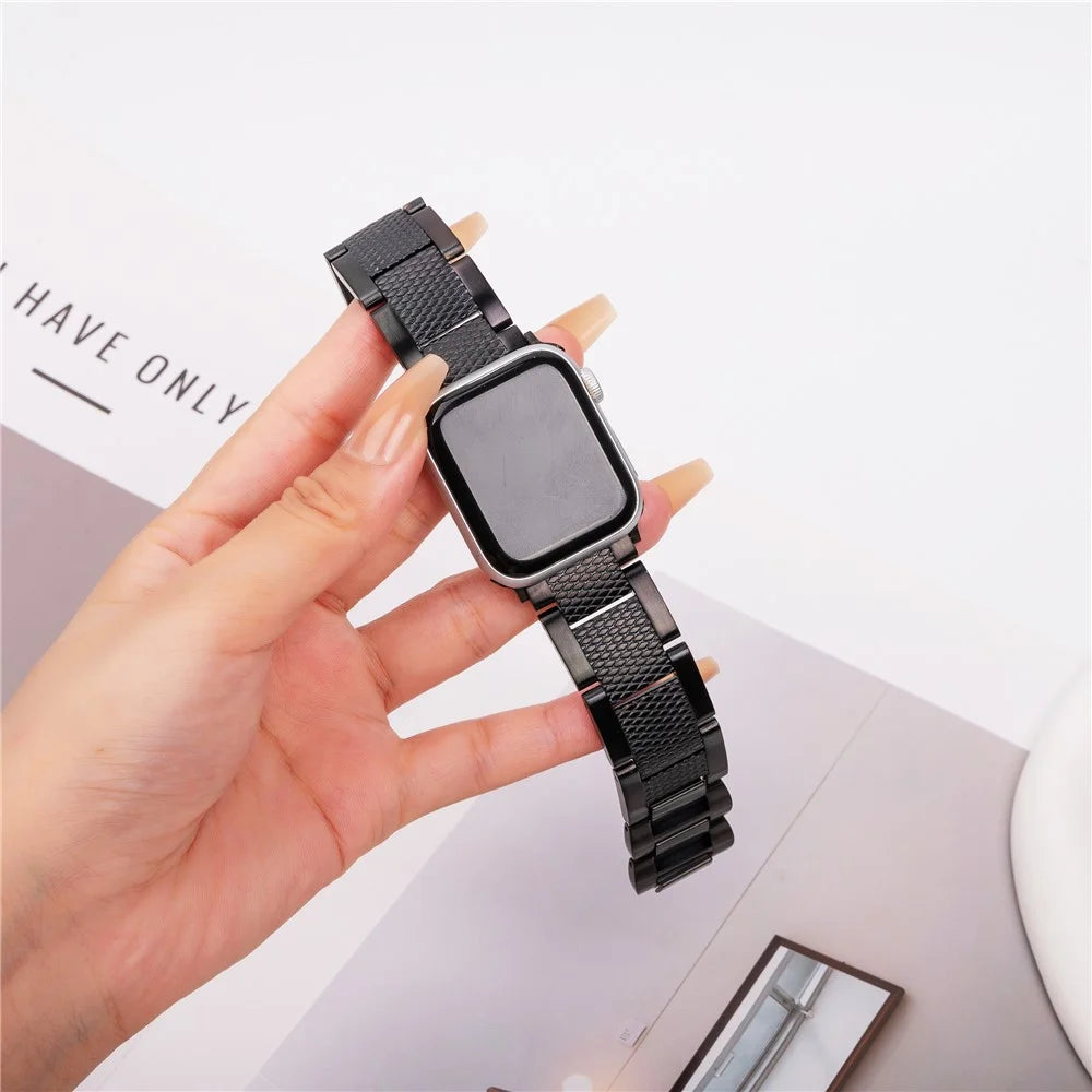 3-Bead Watch Strap for Apple Watch Series 11 10 42mm / 9 8 7 41mm / SE3 SE2 SE 6 5 4 40mm / 3 2 1 38mm Stainless Steel Wrist Band - Black - 4