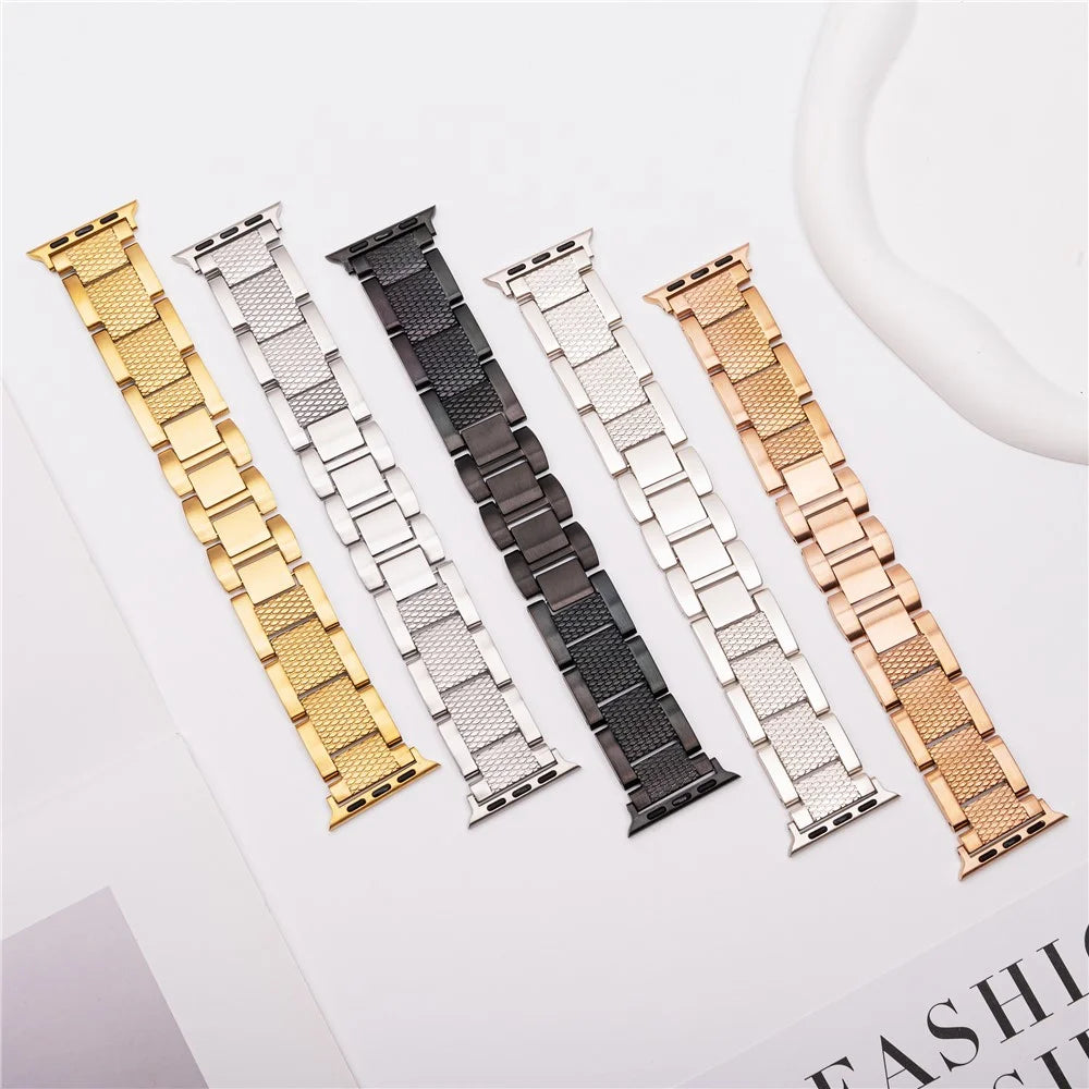 3-Bead Watch Strap for Apple Watch Series 11 10 42mm / 9 8 7 41mm / SE3 SE2 SE 6 5 4 40mm / 3 2 1 38mm Stainless Steel Wrist Band - Black - 6