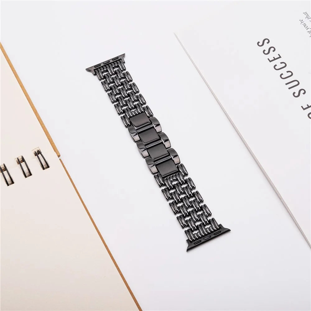 5-Bead Stripe Watch Strap for Apple Watch Ultra 3 2 1 49mm / Series 11 10 46mm / 9 8 7 45mm / SE3 SE2 SE 6 5 4 44mm / 3 2 1 42mm Stainless Steel Wrist Band - Black - 3