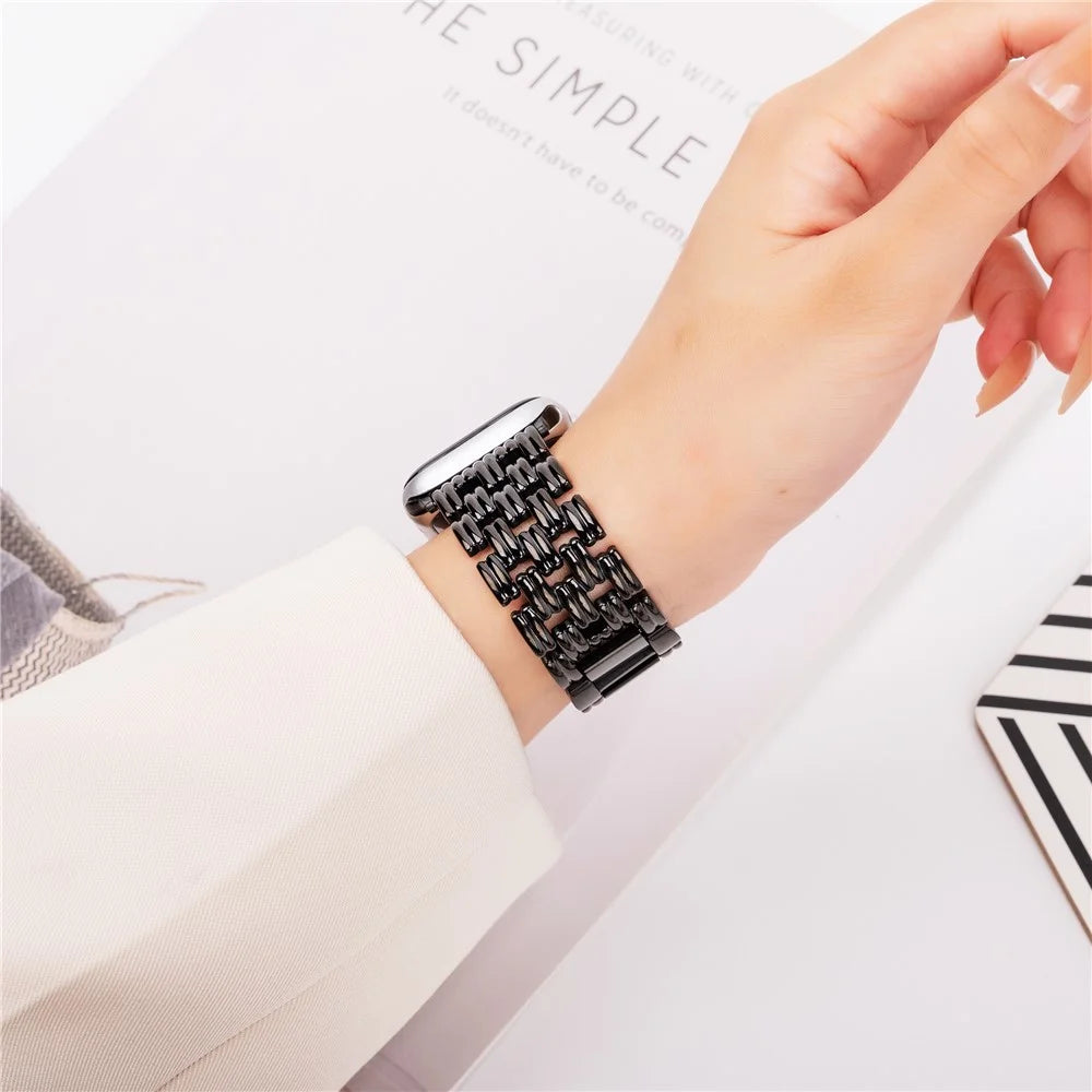 5-Bead Stripe Watch Strap for Apple Watch Ultra 3 2 1 49mm / Series 11 10 46mm / 9 8 7 45mm / SE3 SE2 SE 6 5 4 44mm / 3 2 1 42mm Stainless Steel Wrist Band - Black - 5