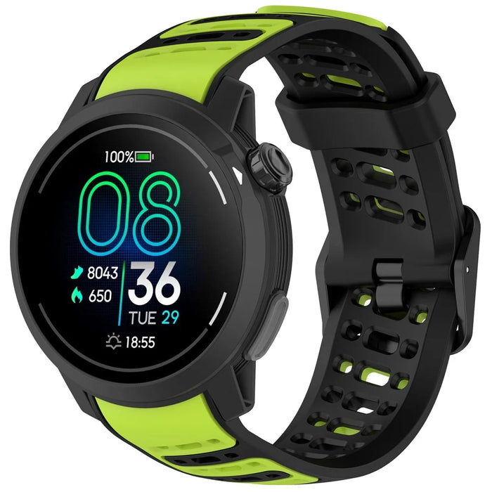 For Coros Pace Pro Silicone Watch Band 22mm Width Adjustable Strap - Black + Green - 4