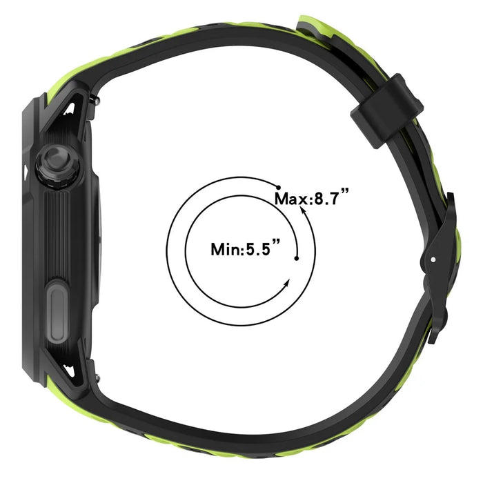 For Coros Pace Pro Silicone Watch Band 22mm Width Adjustable Strap - Black + Green - 6