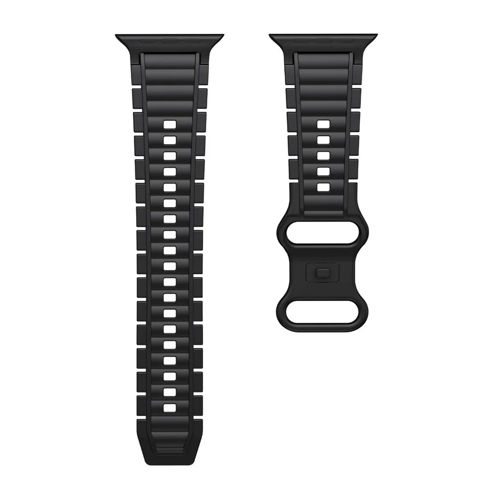 Silicone Watch Band for Apple Watch Ultra 3 2 1 49mm / Series 11 10 46mm / 9 8 7 45mm / SE3 SE2 SE 6 5 4 44mm / 3 2 1 42mm 8-Shaped Buckle Wrist Strap - Black - 1