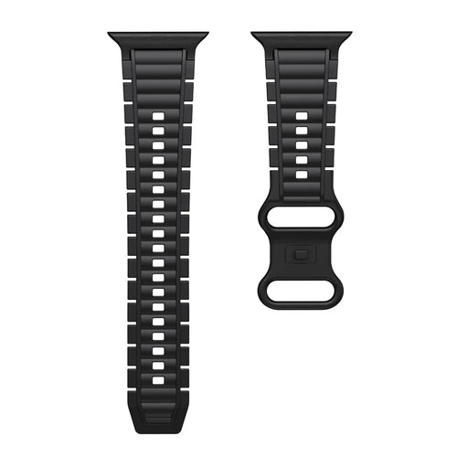 Silicone Watch Band for Apple Watch Ultra 3 2 1 49mm / Series 11 10 46mm / 9 8 7 45mm / SE3 SE2 SE 6 5 4 44mm / 3 2 1 42mm 8-Shaped Buckle Wrist Strap - Black - 1