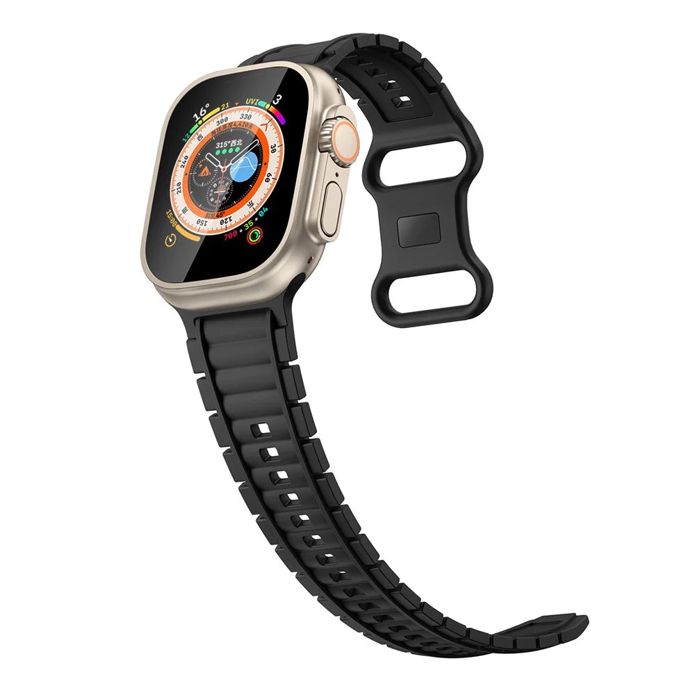 Silicone Watch Band for Apple Watch Ultra 3 2 1 49mm / Series 11 10 46mm / 9 8 7 45mm / SE3 SE2 SE 6 5 4 44mm / 3 2 1 42mm 8-Shaped Buckle Wrist Strap - Black - 2
