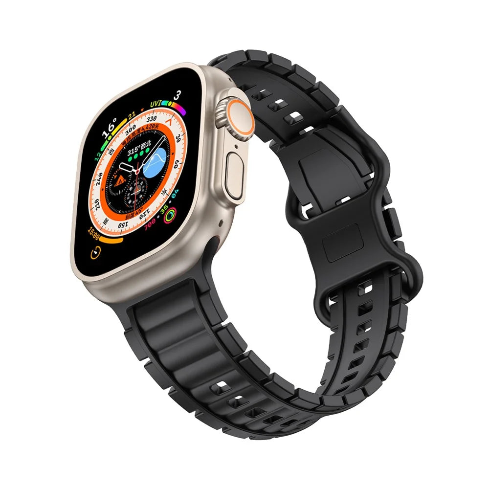 Silicone Watch Band for Apple Watch Ultra 3 2 1 49mm / Series 11 10 46mm / 9 8 7 45mm / SE3 SE2 SE 6 5 4 44mm / 3 2 1 42mm 8-Shaped Buckle Wrist Strap - Black - 3