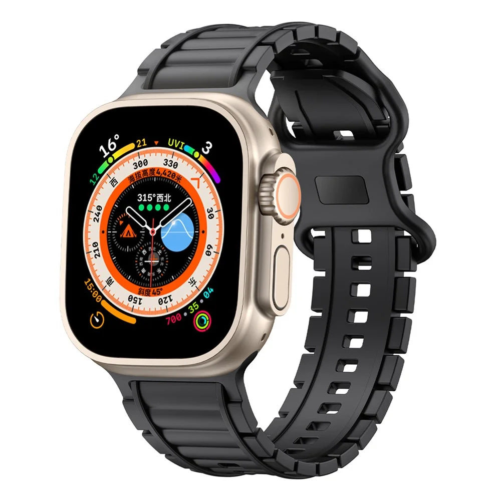Silicone Watch Band for Apple Watch Ultra 3 2 1 49mm / Series 11 10 46mm / 9 8 7 45mm / SE3 SE2 SE 6 5 4 44mm / 3 2 1 42mm 8-Shaped Buckle Wrist Strap - Black - 4
