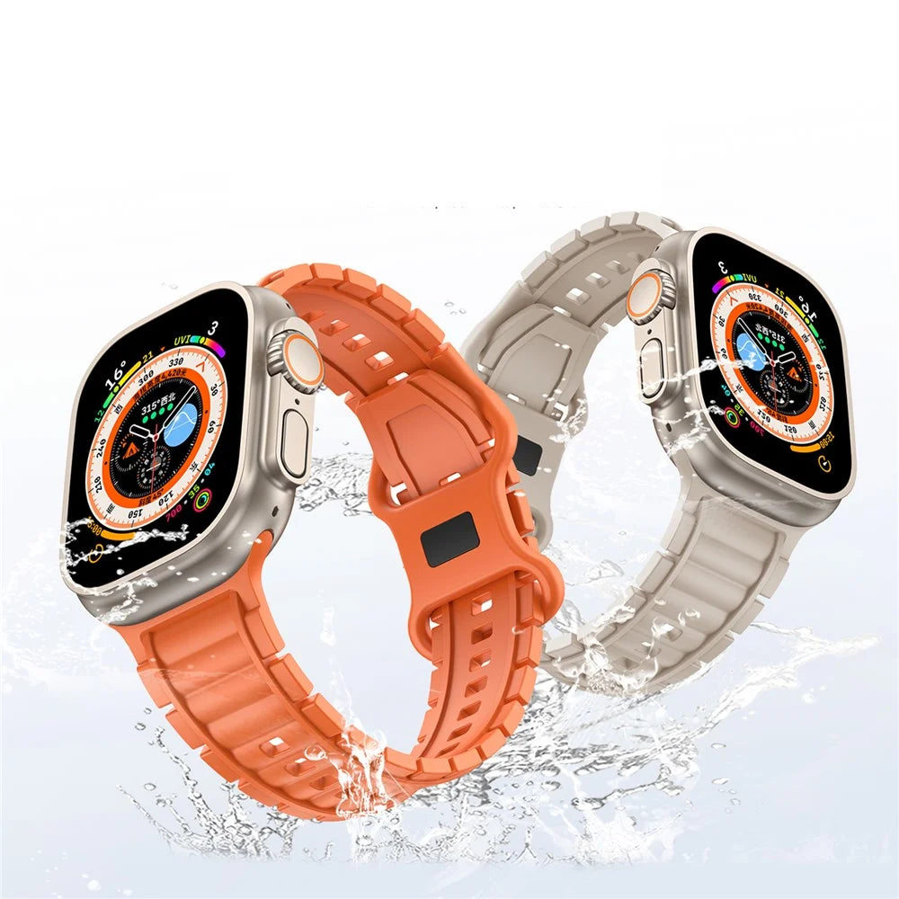 Silicone Watch Band for Apple Watch Ultra 3 2 1 49mm / Series 11 10 46mm / 9 8 7 45mm / SE3 SE2 SE 6 5 4 44mm / 3 2 1 42mm 8-Shaped Buckle Wrist Strap - Black - 7