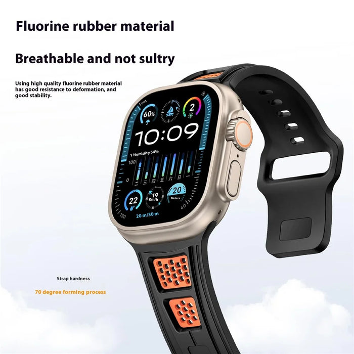 Sporty Watch Band for Apple Watch Series 11 10 42mm / 9 8 7 41mm / SE3 SE2 SE 6 5 4 40mm / 3 2 1 38mm Dual Color Holes Design Silicone Strap - Black+Orange - 5