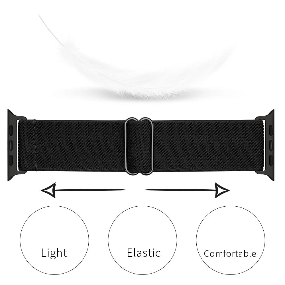 Adjustable Woven Polyester Watchband Wrist Strap Replacement for Apple Watch Series 11 10 42mm / 9 8 7 41mm / SE3 SE2 SE 6 5 4 40mm / 3 2 1 38mm  -  Black - 2