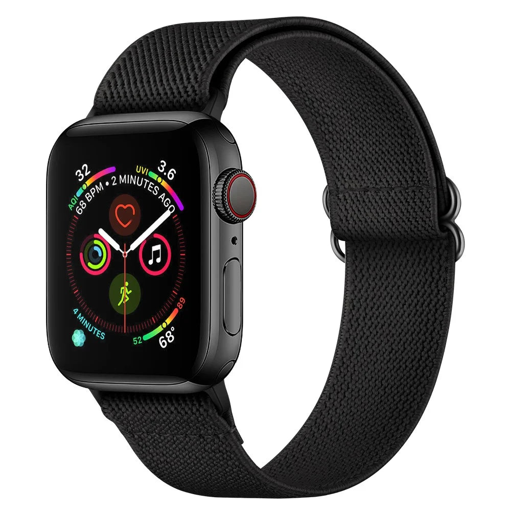 Adjustable Woven Polyester Watchband Wrist Strap Replacement for Apple Watch Series 11 10 42mm / 9 8 7 41mm / SE3 SE2 SE 6 5 4 40mm / 3 2 1 38mm  -  Black - 4