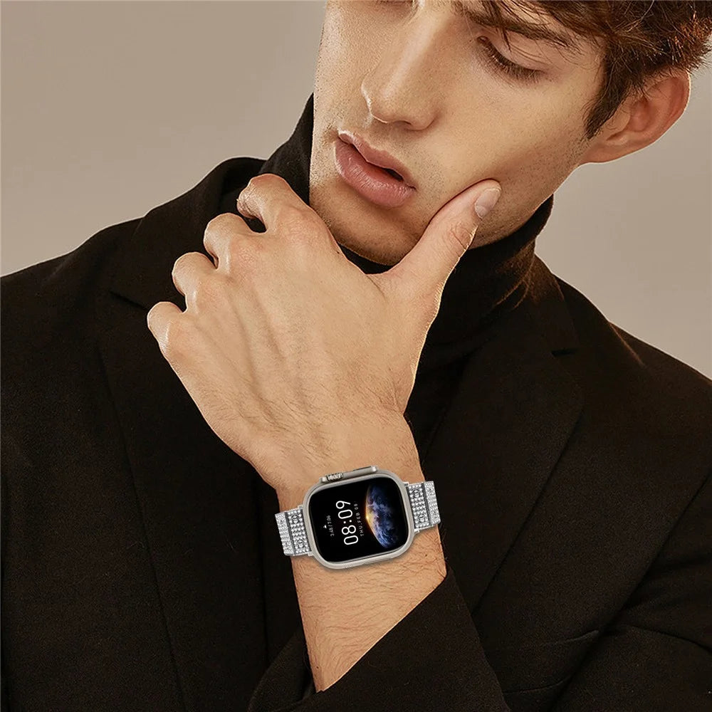 Watch Band For Apple Watch Series 11 10 42mm / 9 8 7 41mm / SE3 SE2 SE 6 5 4 40mm / 3 2 1 38mm Alloy Metal Rhinestones Decor Strap with Butterfly Clasp - Silver - 3