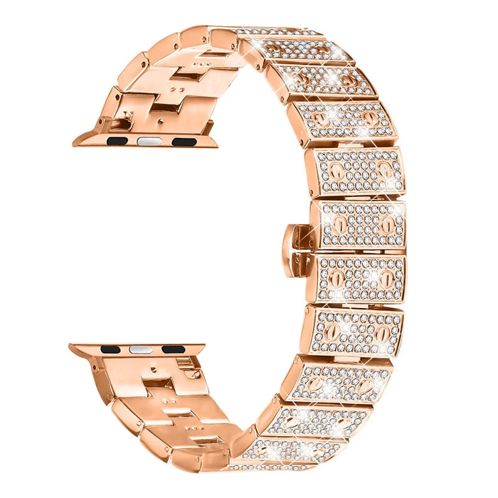 Watch Band For Apple Watch Ultra 3 2 1 49mm / Series 11 10 46mm / 9 8 7 45mm / SE3 SE2 SE 6 5 4 44mm / 3 2 1 42mm Alloy Rhinestones Decor Strap - Rose Gold - 1