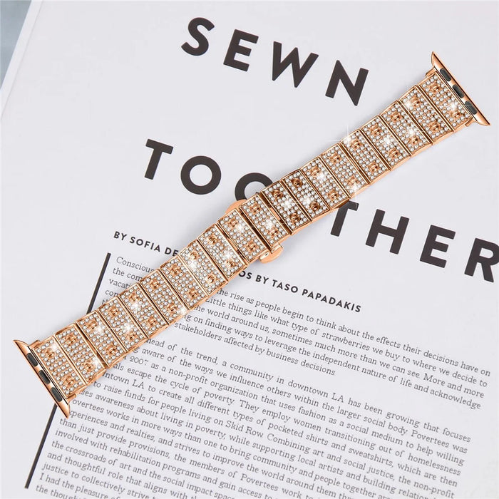 Watch Band For Apple Watch Ultra 3 2 1 49mm / Series 11 10 46mm / 9 8 7 45mm / SE3 SE2 SE 6 5 4 44mm / 3 2 1 42mm Alloy Rhinestones Decor Strap - Rose Gold - 5