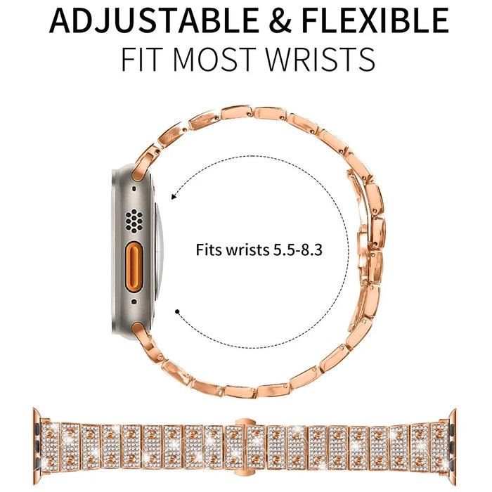 Watch Band For Apple Watch Ultra 3 2 1 49mm / Series 11 10 46mm / 9 8 7 45mm / SE3 SE2 SE 6 5 4 44mm / 3 2 1 42mm Alloy Rhinestones Decor Strap - Rose Gold - 6